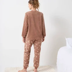 Pyjama<Blancheporte Pyjama in fleece 'ijsbeer' motief, lange mouwen karamel