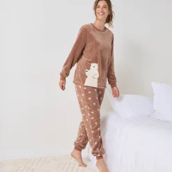 Pyjama<Blancheporte Pyjama in fleece 'ijsbeer' motief, lange mouwen karamel