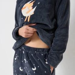 Pyjama<Blancheporte Pyjama in fleece met 'hertenkalf' print, lange mouwen + bijpassend masker leiblauw