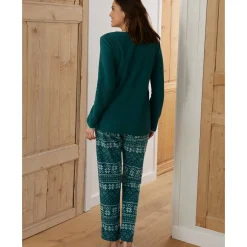 Pyjama<Blancheporte Pyjama in fleece met lange mouwen en hartprint dennengroen