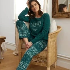 Pyjama<Blancheporte Pyjama in fleece met lange mouwen en hartprint dennengroen