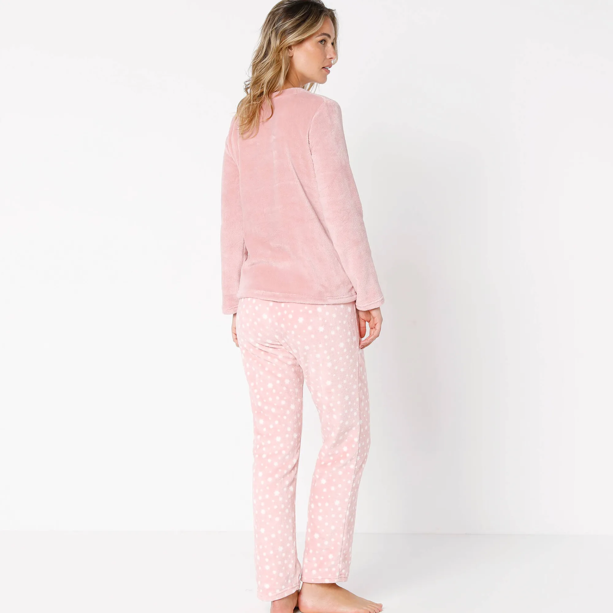 Pyjama<Blancheporte Pyjama in fleece met lange mouwen met 'rendier' motief poederroze