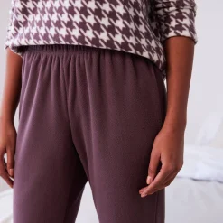 Pyjama<Blancheporte Pyjama in fleece met pied-de-coq print donkertaupe