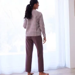 Pyjama<Blancheporte Pyjama in fleece met pied-de-coq print donkertaupe