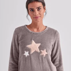 Pyjama<Blancheporte Pyjama in fleece met pluchetouch taupe / roze