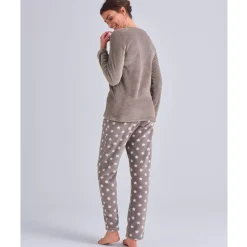 Pyjama<Blancheporte Pyjama in fleece met pluchetouch taupe / roze
