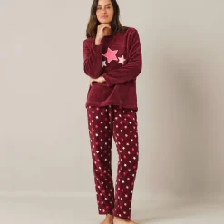 Pyjama<Blancheporte Pyjama in fleece met pluchetouch bordeaux / koraal