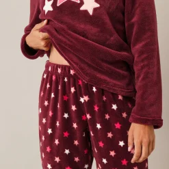 Pyjama<Blancheporte Pyjama in fleece met pluchetouch bordeaux / koraal
