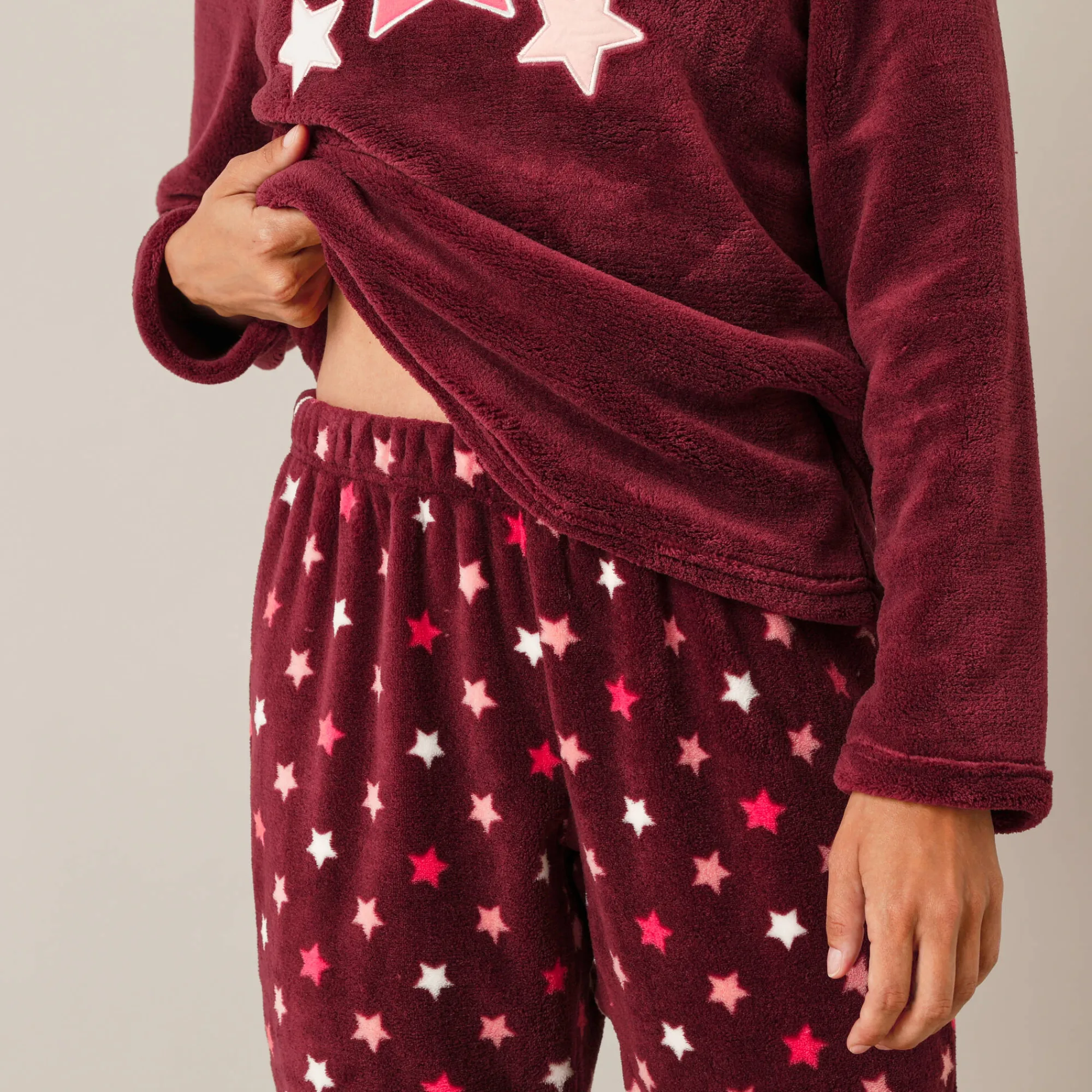 Pyjama<Blancheporte Pyjama in fleece met pluchetouch bordeaux / koraal