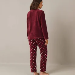 Pyjama<Blancheporte Pyjama in fleece met pluchetouch bordeaux / koraal