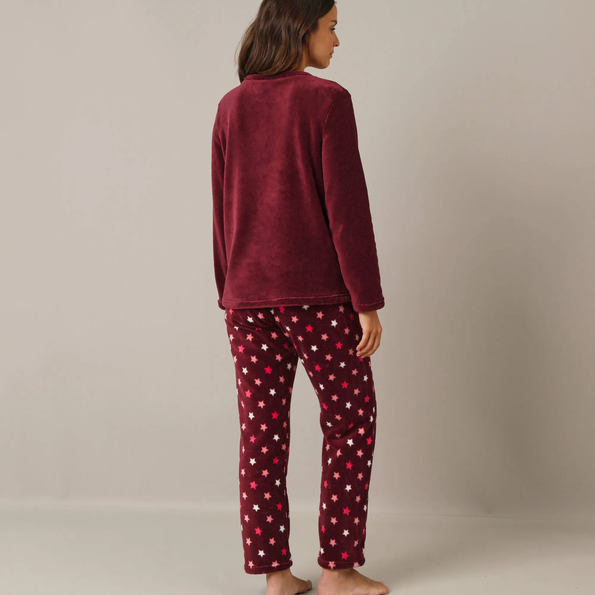 Pyjama<Blancheporte Pyjama in fleece met pluchetouch bordeaux / koraal