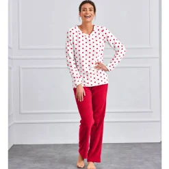 Pyjama<Blancheporte Pyjama in fleece met stippenprint, pluchetouch en lange mouwen kers bolletjes