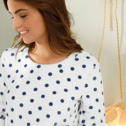 Pyjama<Blancheporte Pyjama in fleece met stippenprint, pluchetouch en lange mouwen blauw