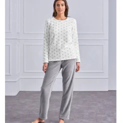 Pyjama<Blancheporte Pyjama in fleece met stippenprint, pluchetouch en lange mouwen grijs