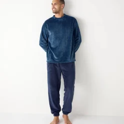 Pyjama En Kamerjas<Blancheporte Pyjama in fleecetricot met textuur, pluchen touch blauw / marine