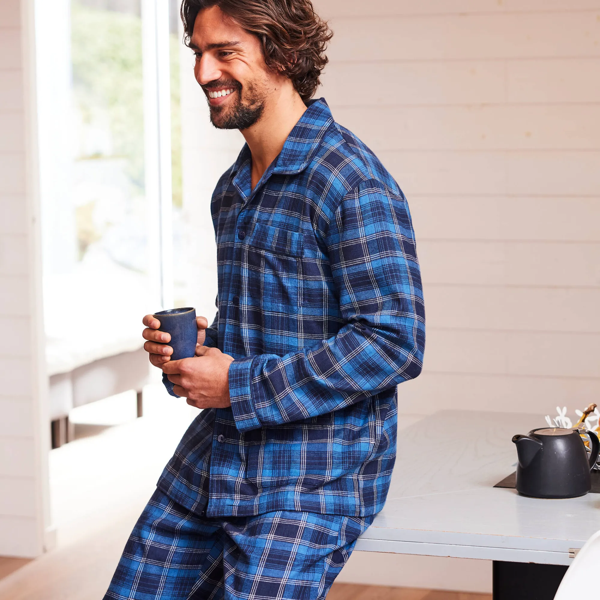 Pyjama En Kamerjas<Blancheporte Pyjama in geruit flanel blauw