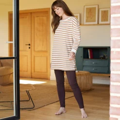 Pyjama<Blancheporte Pyjama in gestreept molton met legging ecru / karamel