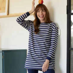 Pyjama<Blancheporte Pyjama in gestreept molton met legging marine / ecru