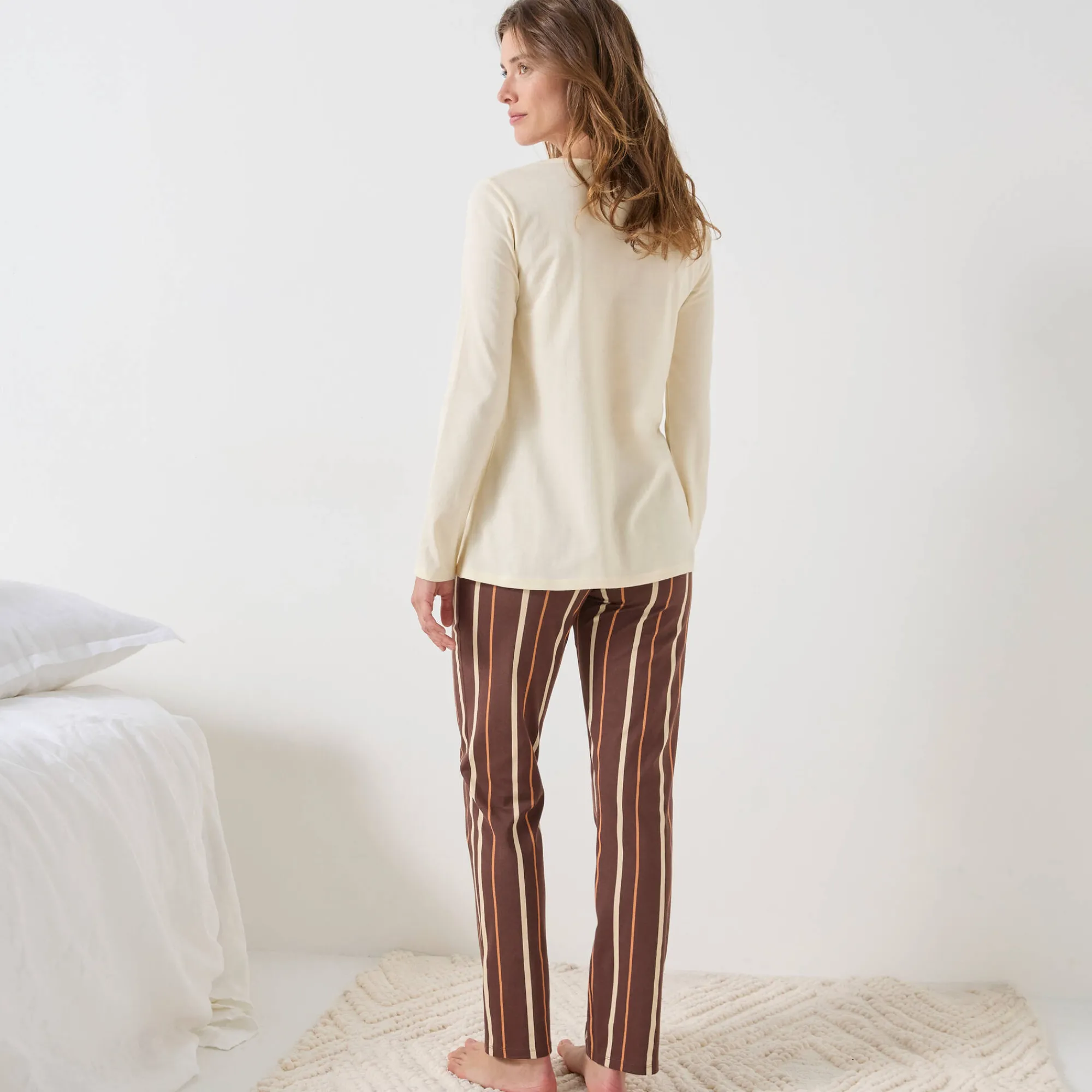 Pyjama<Blancheporte Pyjama in katoen met lange mouwen en 'kermis' print vanille / chocolade