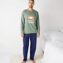 Pyjama En Kamerjas<Blancheporte Pyjama in katoen met opdruk, lange mouwen groen / marine