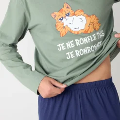 Pyjama En Kamerjas<Blancheporte Pyjama in katoen met opdruk, lange mouwen groen / marine