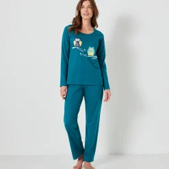 Pyjama<Blancheporte Pyjama in katoen met uilenprint en lange mouwen dennengroen