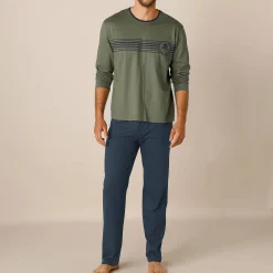 Pyjama En Kamerjas<Blancheporte Pyjama in katoenjersey met lange mouwen kaki / marine