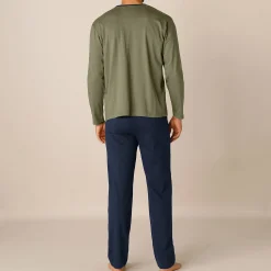 Pyjama En Kamerjas<Blancheporte Pyjama in katoenjersey met lange mouwen kaki / marine