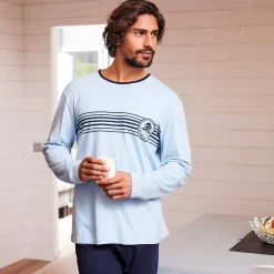 Pyjama En Kamerjas<Blancheporte Pyjama in katoenjersey met lange mouwen blauw / marine