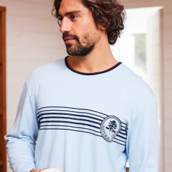 Pyjama En Kamerjas<Blancheporte Pyjama in katoenjersey met lange mouwen blauw / marine