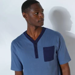 Pyjama En Kamerjas<Blancheporte Pyjama in liketmodel met Tunesische hals - katoenjersey blauw