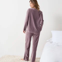 Pyjama<Blancheporte Pyjama in ribvelours, ruim model met lange mouwen taupe