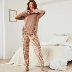 Pyjama<Blancheporte Pyjama in velours met bloemenprint taupe
