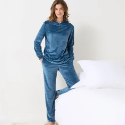 Pyjama<Blancheporte Pyjama in velours met gekruiste hals en lange mouwen petroleumblauw