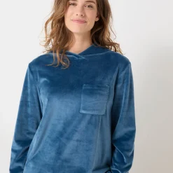Pyjama<Blancheporte Pyjama in velours met gekruiste hals en lange mouwen petroleumblauw