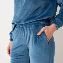 Pyjama<Blancheporte Pyjama in velours met gekruiste hals en lange mouwen petroleumblauw