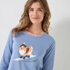 Pyjama<Blancheporte Pyjama met "chien Toutou schuss" print - bijpassend tasje gratis blauw
