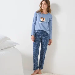 Pyjama<Blancheporte Pyjama met "chien Toutou schuss" print - bijpassend tasje gratis blauw
