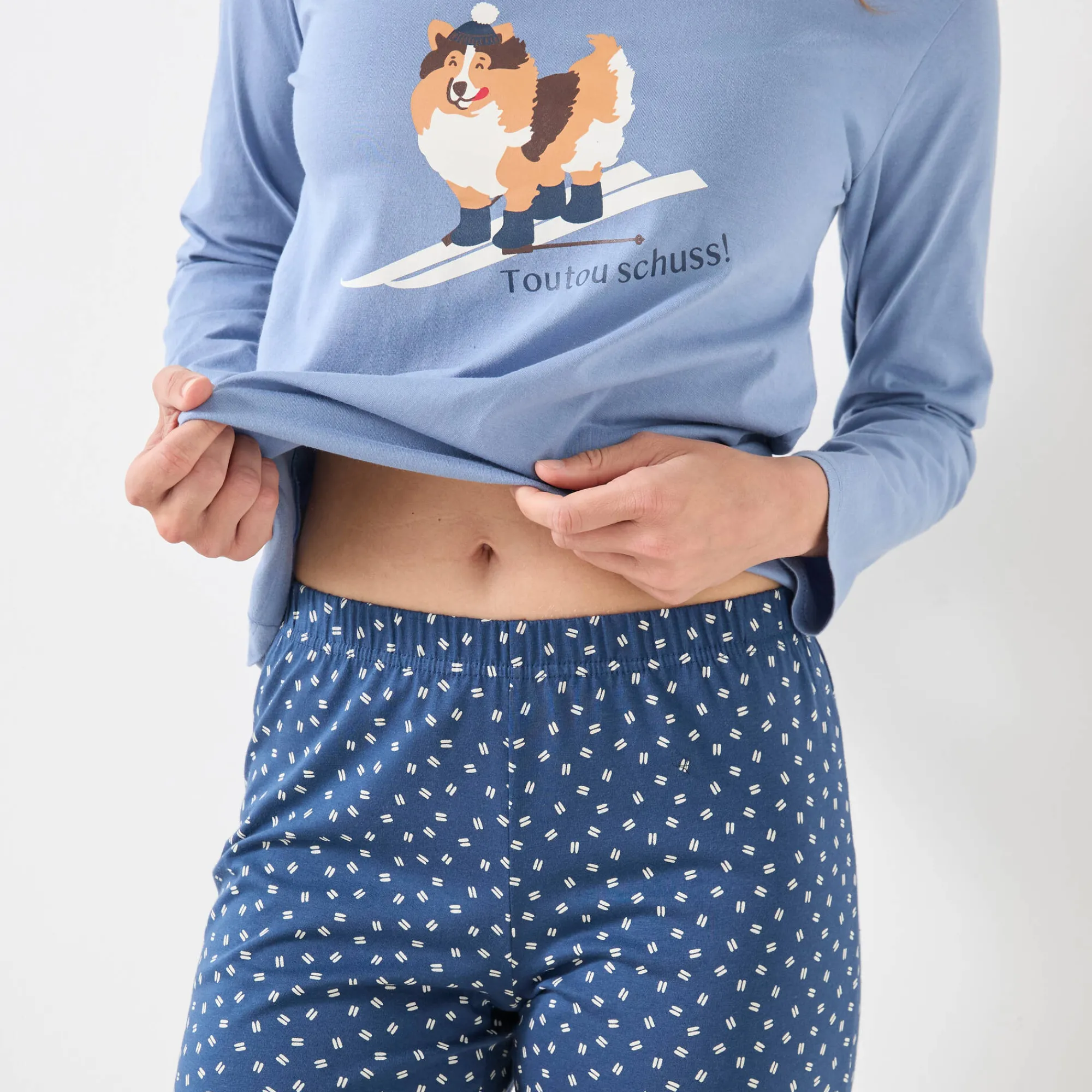 Pyjama<Blancheporte Pyjama met "chien Toutou schuss" print - bijpassend tasje gratis blauw