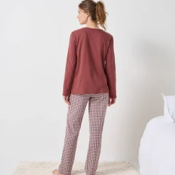 Pyjama<Blancheporte Pyjama met 'eenden' print en vichy in katoen-flanel + bijpassende scrunchy chocolade / ecru