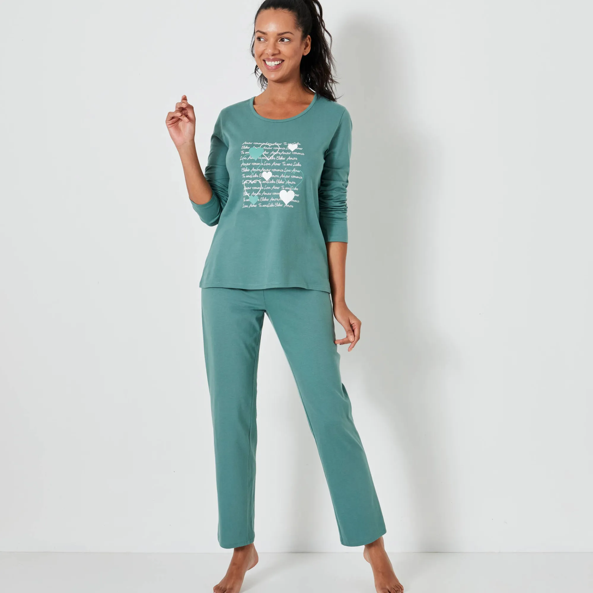 Pyjama<Blancheporte Pyjama met hartjesprint kaki