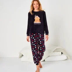 Pyjama<Blancheporte Pyjama met "huis" motief, fleecetricot met pluchetouch marine