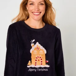 Pyjama<Blancheporte Pyjama met "huis" motief, fleecetricot met pluchetouch marine