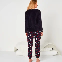 Pyjama<Blancheporte Pyjama met "huis" motief, fleecetricot met pluchetouch marine