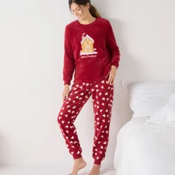 Pyjama<Blancheporte Pyjama met "huis" motief, fleecetricot met pluchetouch rood