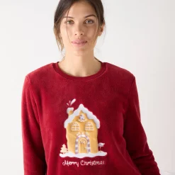 Pyjama<Blancheporte Pyjama met "huis" motief, fleecetricot met pluchetouch rood