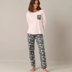 Pyjama<Blancheporte Pyjama met jungleprint, katoenen jersey grijs / roze