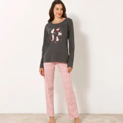 Pyjama<Blancheporte Pyjama met 'kat' print chiné grijs / roze