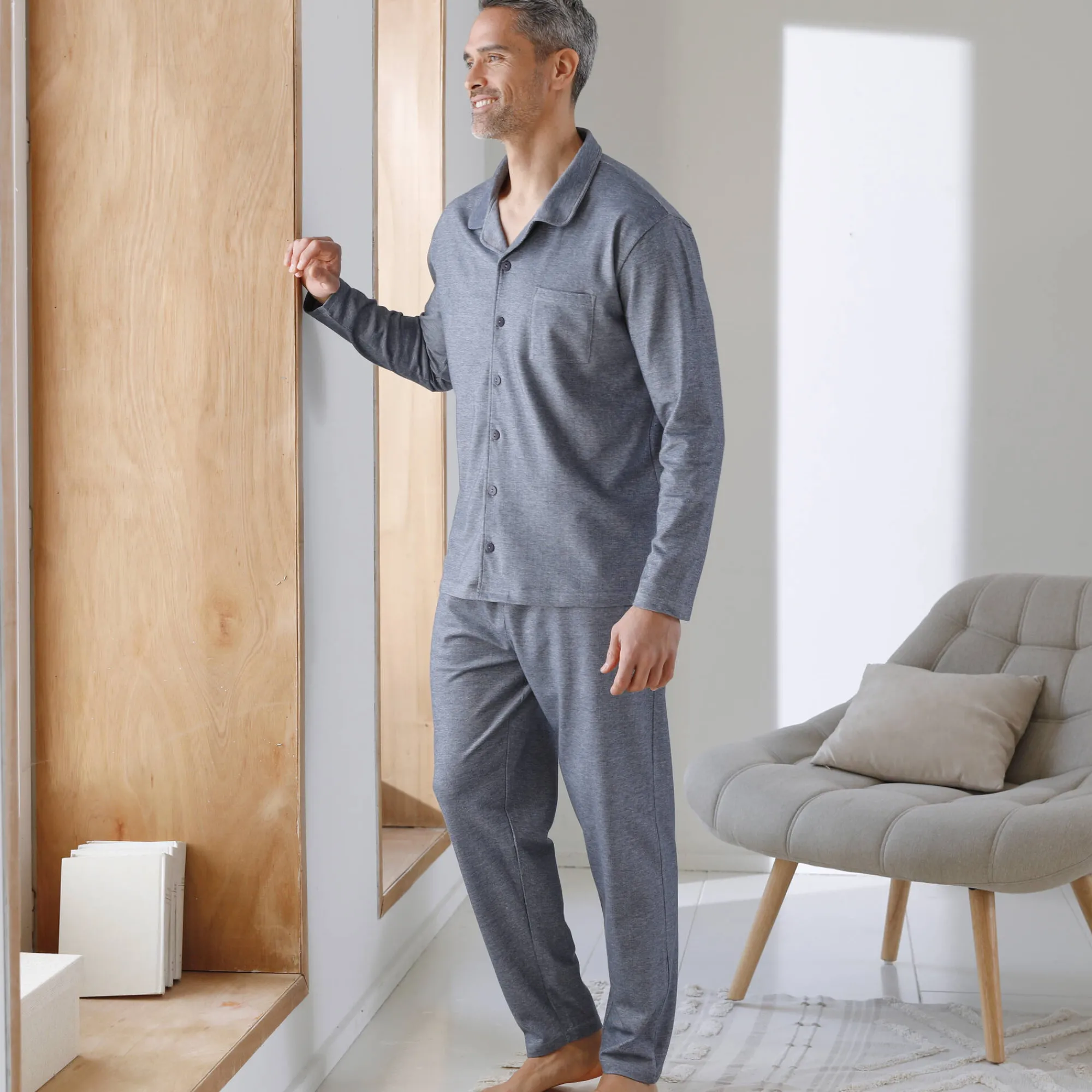 Pyjama En Kamerjas<Blancheporte Pyjama met knoopsluiting, in piquétricot gespikkeld blauw