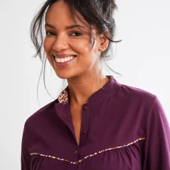 Pyjama<Blancheporte Pyjama met knopen en dierenhuidprint aubergine